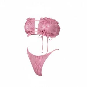 Pink Ruffle Bandeau Bikini Set